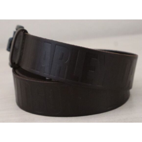 Harley-Davidson BMM042 Men's Sz M (34/36) Dark Brown Genuine Leather Logo Belt - Picture 3 of 16